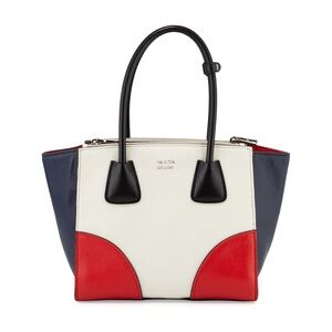 Prada Glace Calf Tricolor Mini Scamosciato Red White Navy Blue Leather Tote Bag